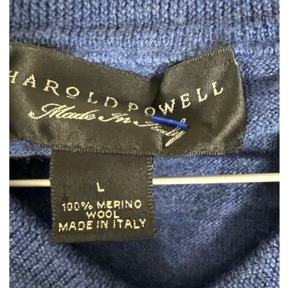 Harold Powell Mens Blue 100% Merino Wool V-Neck Sweater Vest Made in Italy L - Picture 3 of 3